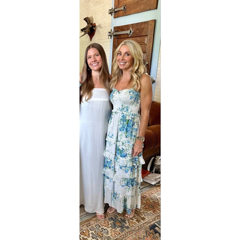 YUMI KIM Off-White Floral Tiered Ruffles Sweetheart Neckline Maxina Dress Size M - Picture 16 of 16